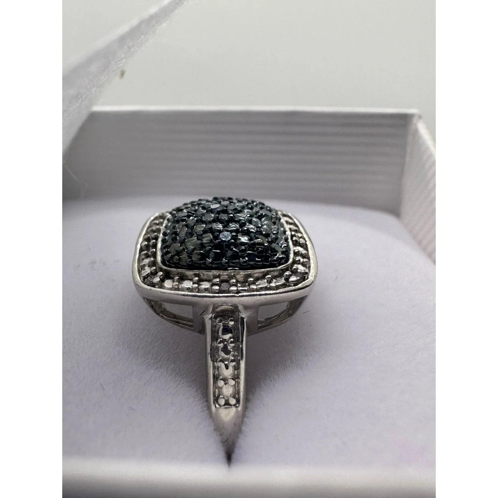 Genuine Cushion Cut Blue Diamond Ring Size 7 - Pretty with Natural Diamond Accent - A+ Stuff