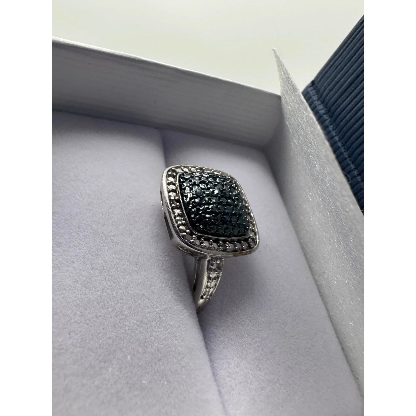 Genuine Cushion Cut Blue Diamond Ring Size 7 - Pretty with Natural Diamond Accent - A+ Stuff