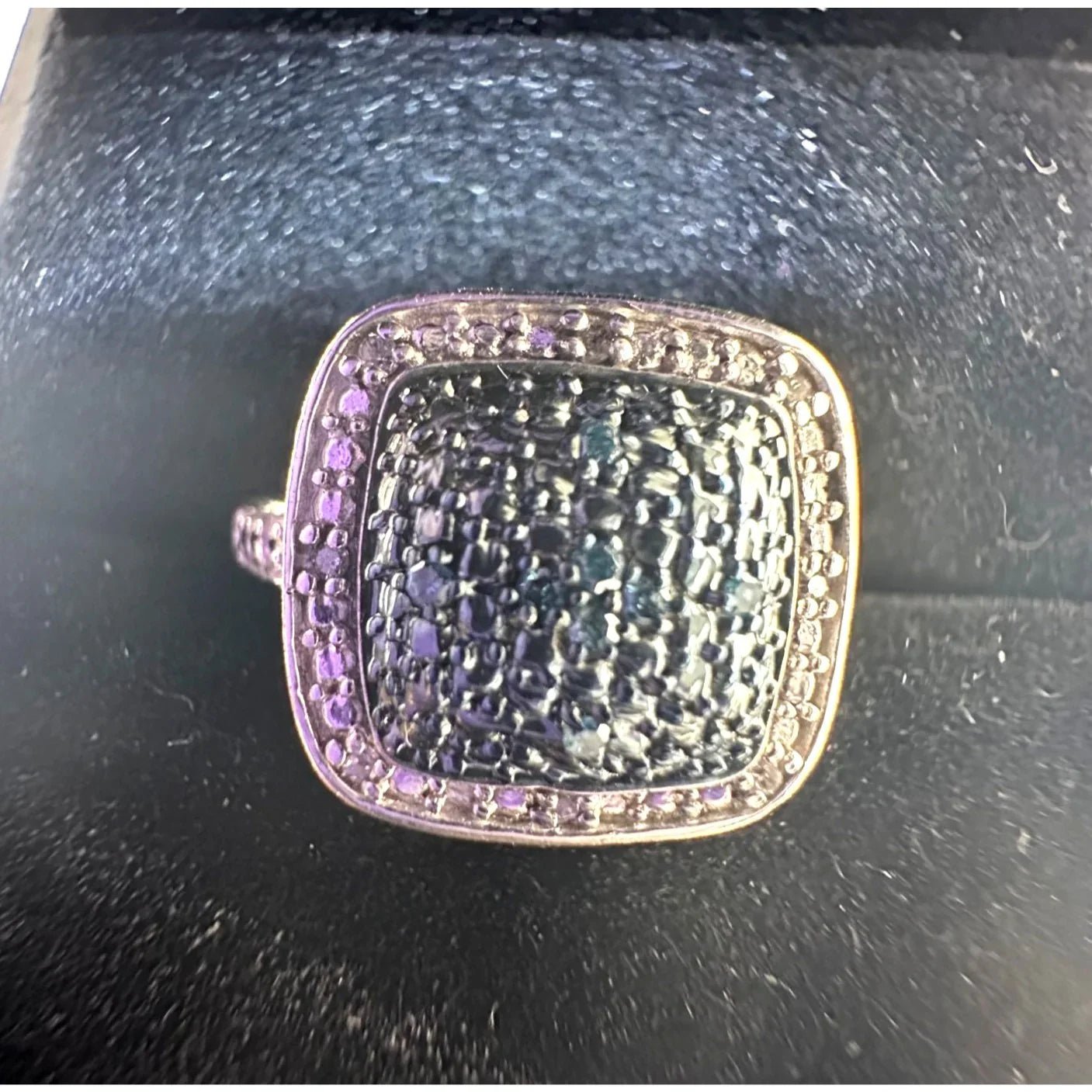 Genuine Cushion Cut Blue Diamond Ring Size 7 - Pretty with Natural Diamond Accent - A+ Stuff