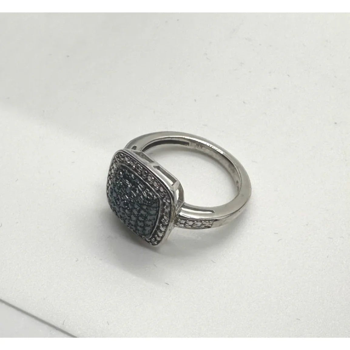 Genuine Cushion Cut Blue Diamond Ring Size 7 - Pretty with Natural Diamond Accent - A+ Stuff