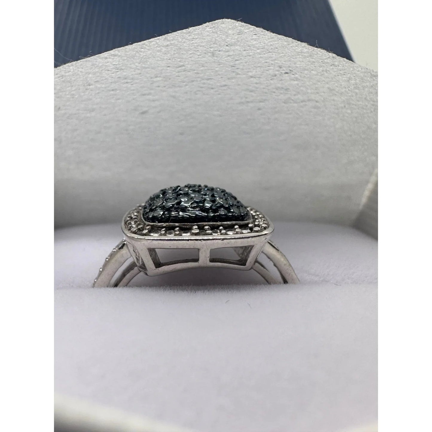 Genuine Cushion Cut Blue Diamond Ring Size 7 - Pretty with Natural Diamond Accent - A+ Stuff