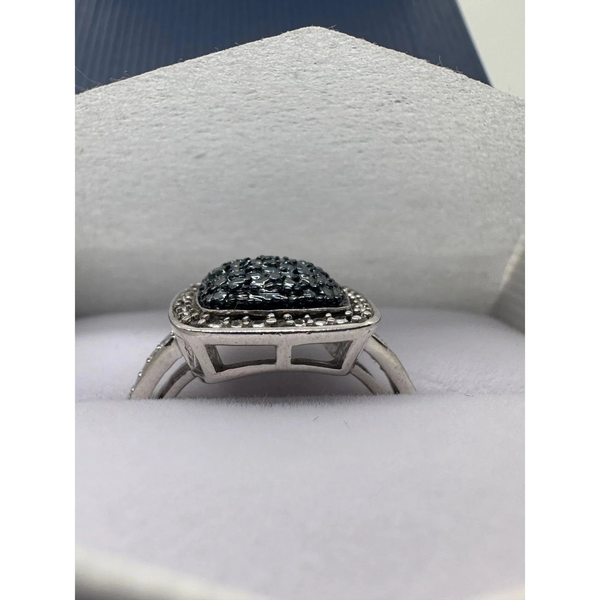 Genuine Cushion Cut Blue Diamond Ring Size 7 - Pretty with Natural Diamond Accent - A+ Stuff