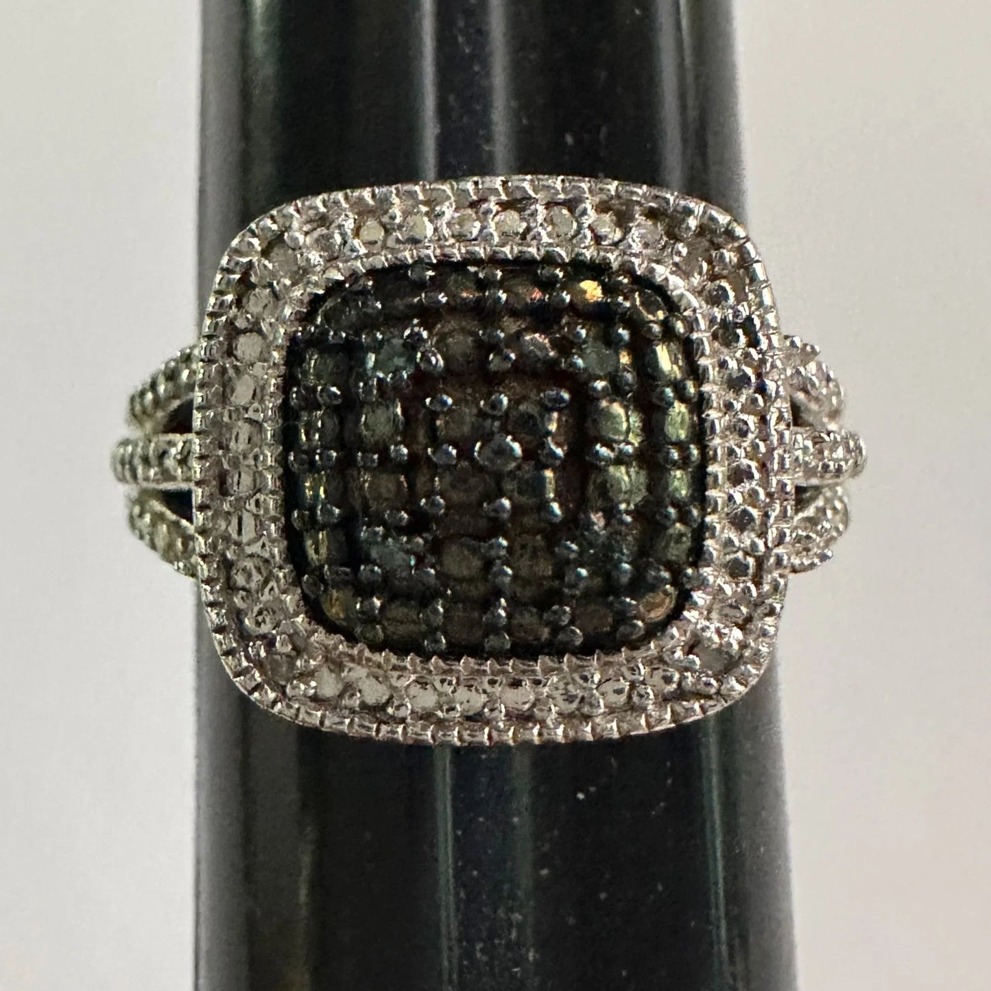 Genuine Deep Blue Diamond Ring Size 7 - Pretty Cushion Cut Diamond Accent - A+ Stuff