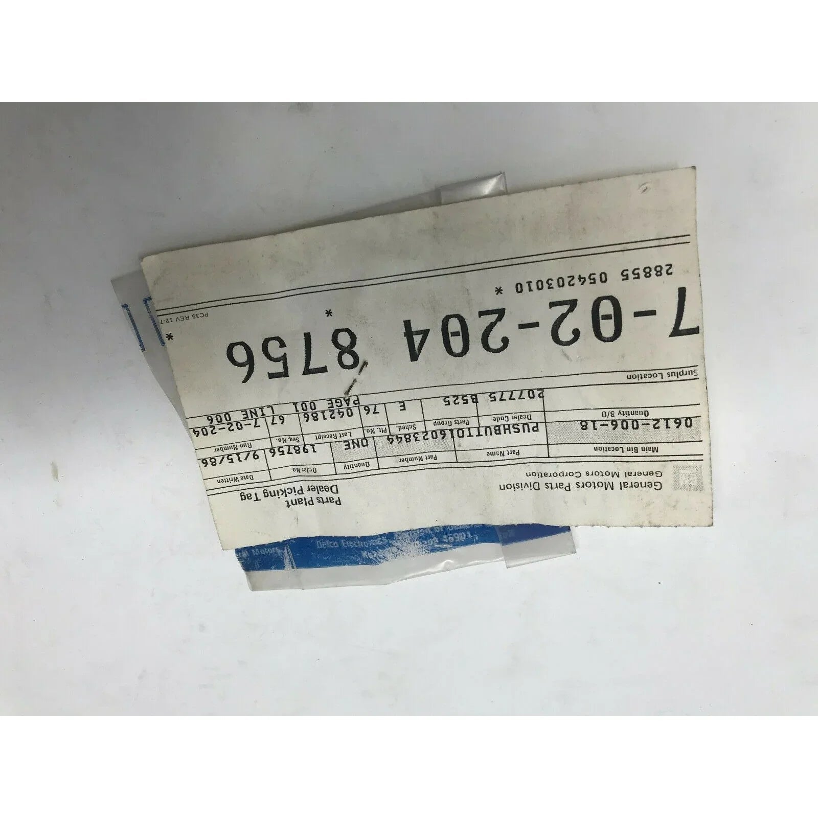 Genuine GM Part 'PUSH BUTTON' General Motors Delco Part 16023844 NOS - General Motors / Delco - A+ Stuff