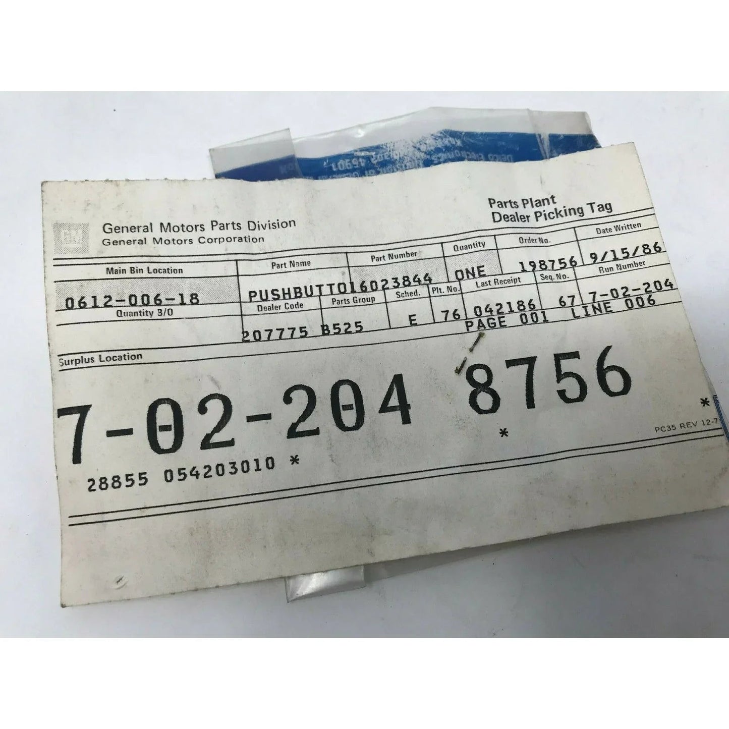 Genuine GM Part 'PUSH BUTTON' General Motors Delco Part 16023844 NOS - General Motors / Delco - A+ Stuff