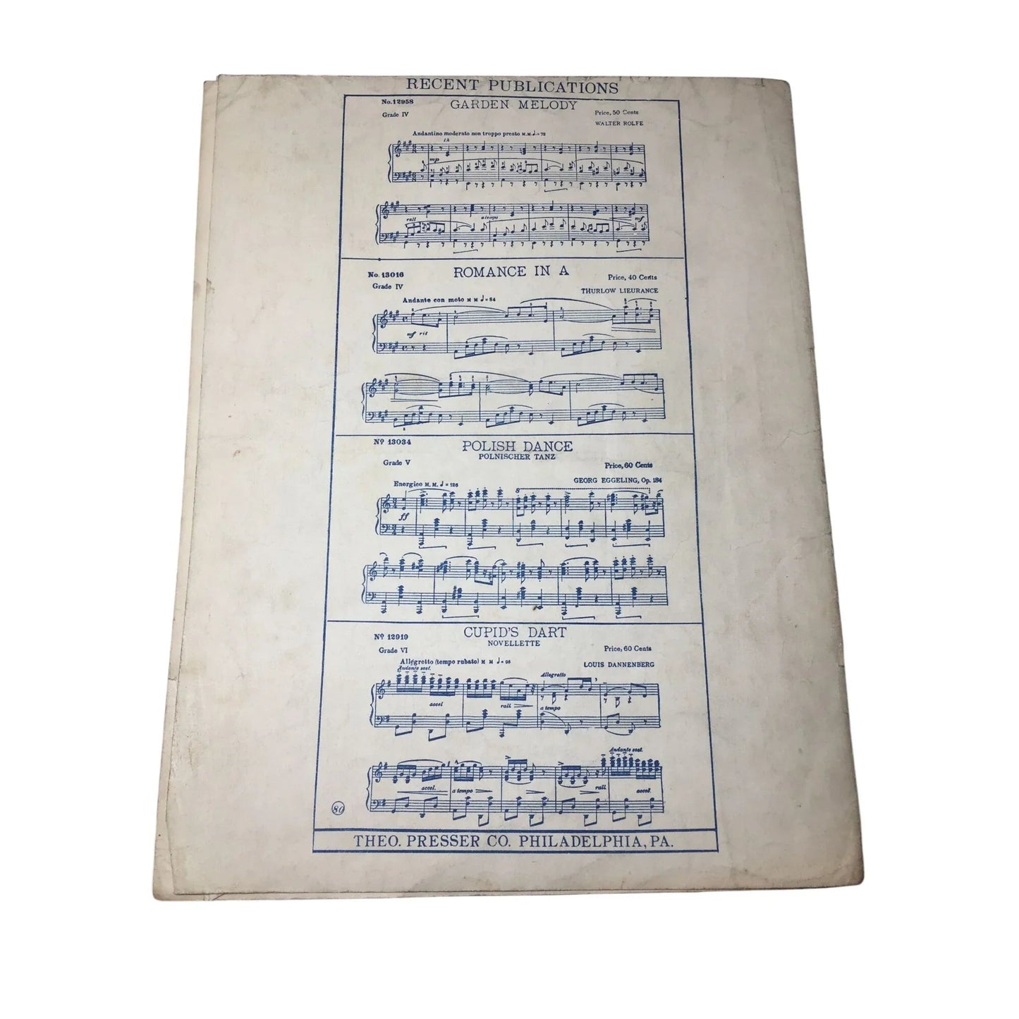 GEO L SPAULDING FOUR HAND PIANO PIECES VINTAGE SHEET MUSIC BOOK - A+ Stuff - SHEET MUSIC - A+ Stuff