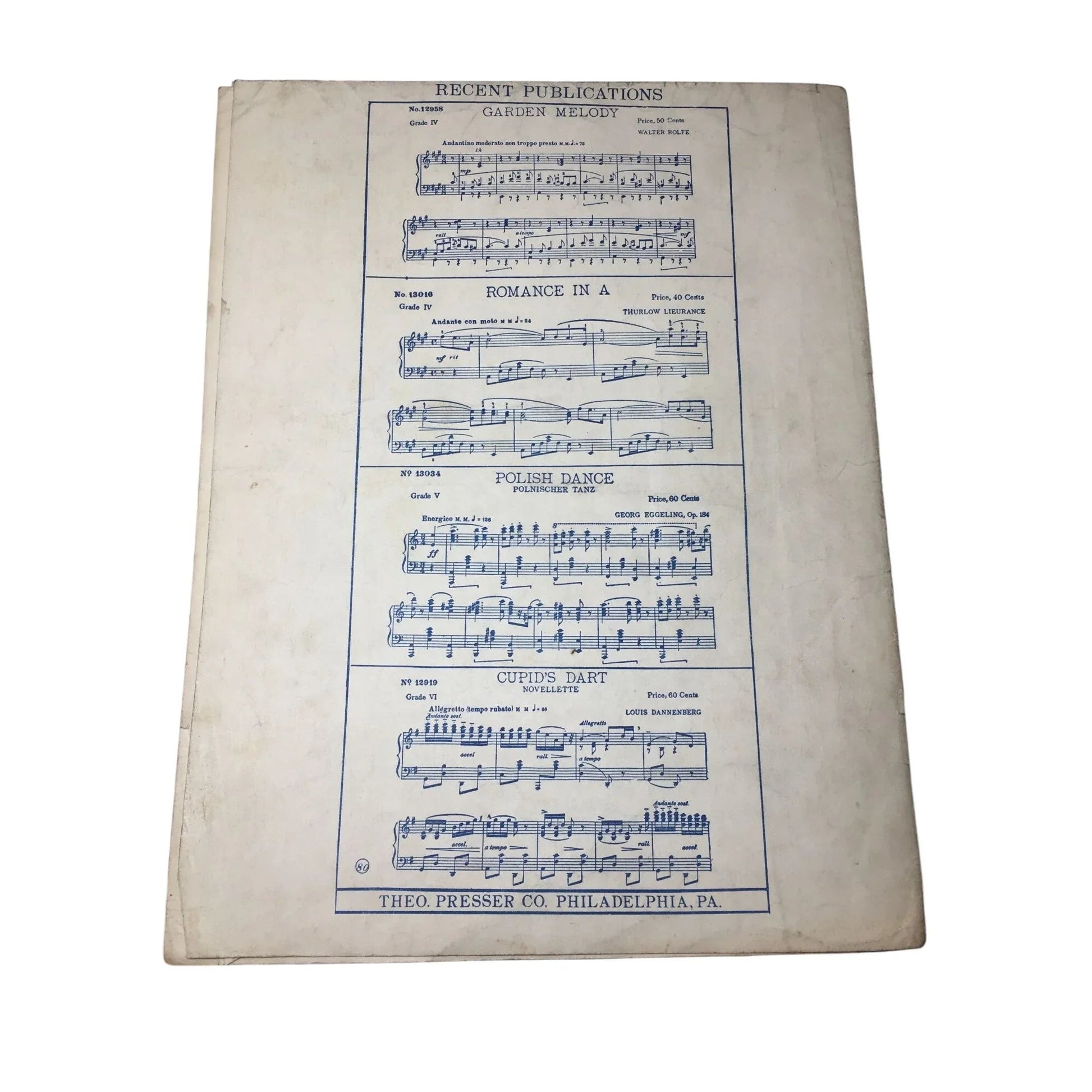 GEO L SPAULDING FOUR HAND PIANO PIECES VINTAGE SHEET MUSIC BOOK - A+ Stuff - SHEET MUSIC - A+ Stuff