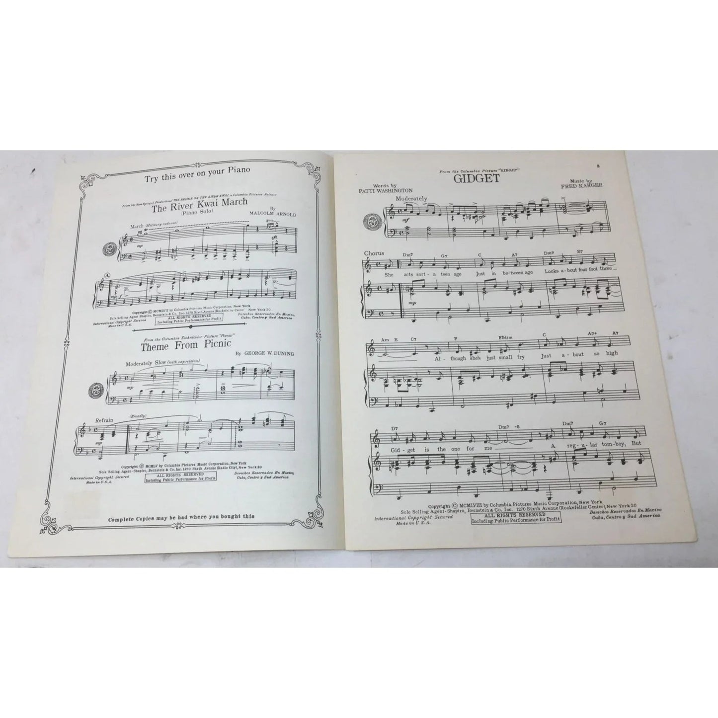 ''Gidget'' Vintage Sheet Music Book by Patti Washington & Fred Karger - A+ Stuff - sheet music - A+ Stuff