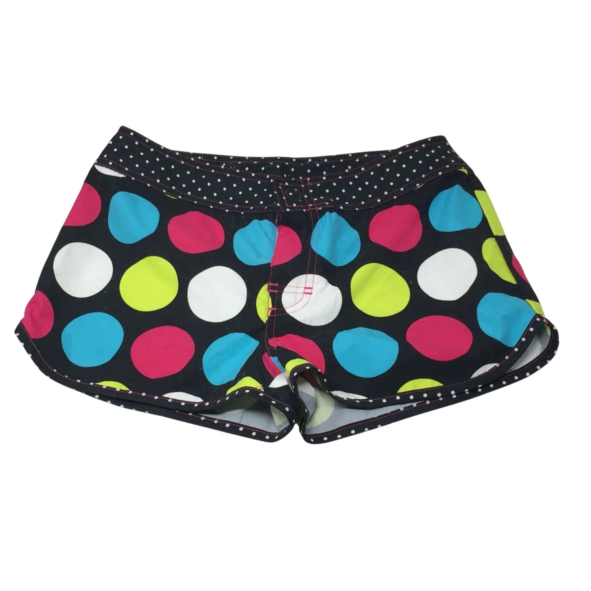 Girl's Black Swim Shorts with White and Colorful Polka Dots on them - A+ Stuff - Pants - A+ Stuff