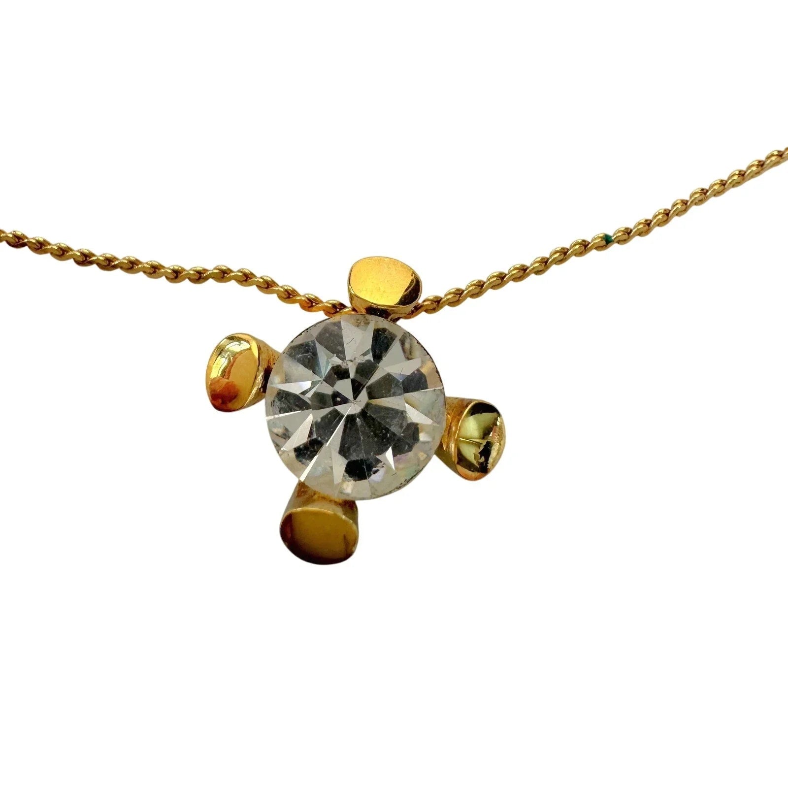 Givenchy Crystal/White Gemstone Solitaire Gold Plated Necklace (Vintage) - Givenchy - Necklace with Pendant - A+ Stuff