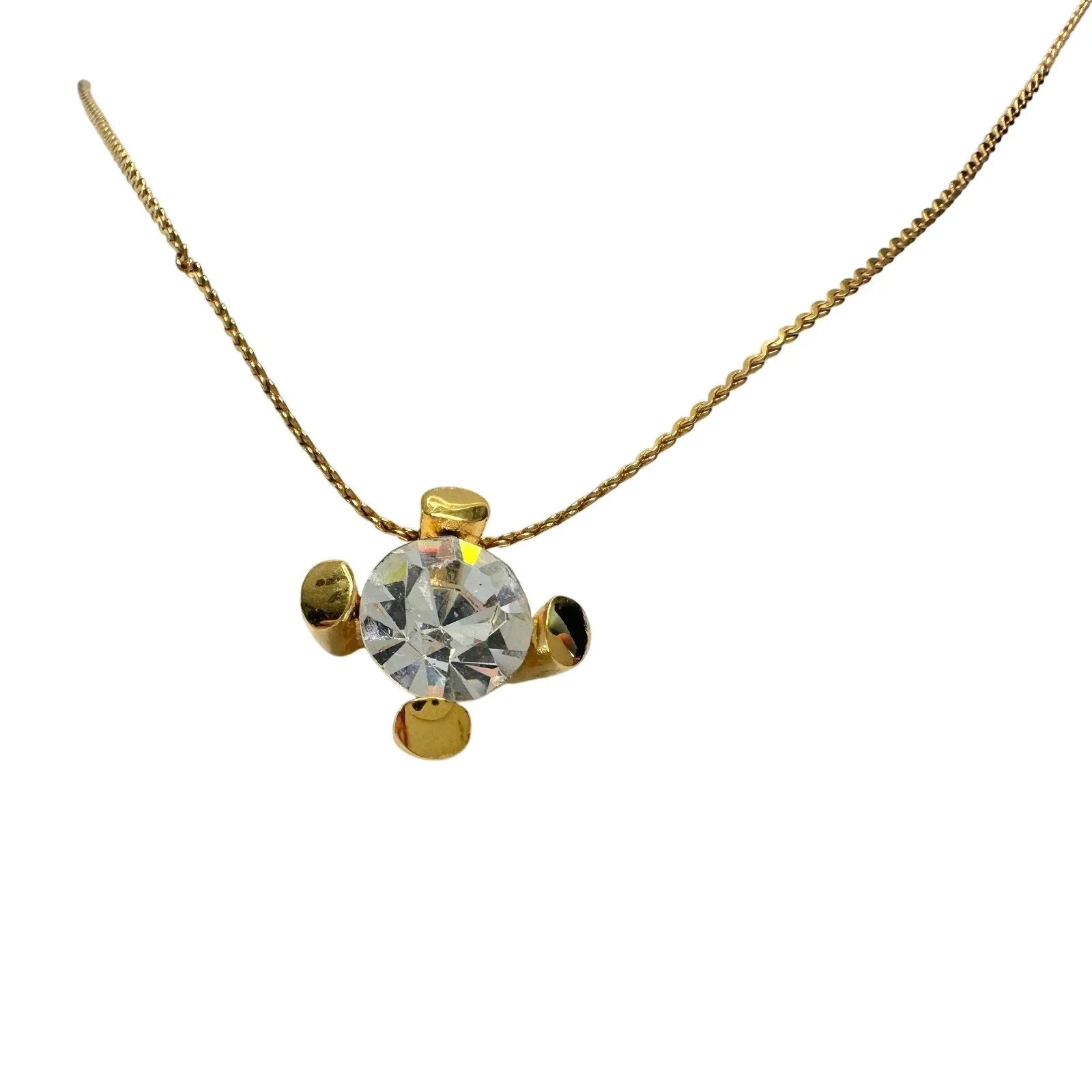 Givenchy Crystal/White Gemstone Solitaire Gold Plated Necklace (Vintage) - Givenchy - Necklace with Pendant - A+ Stuff