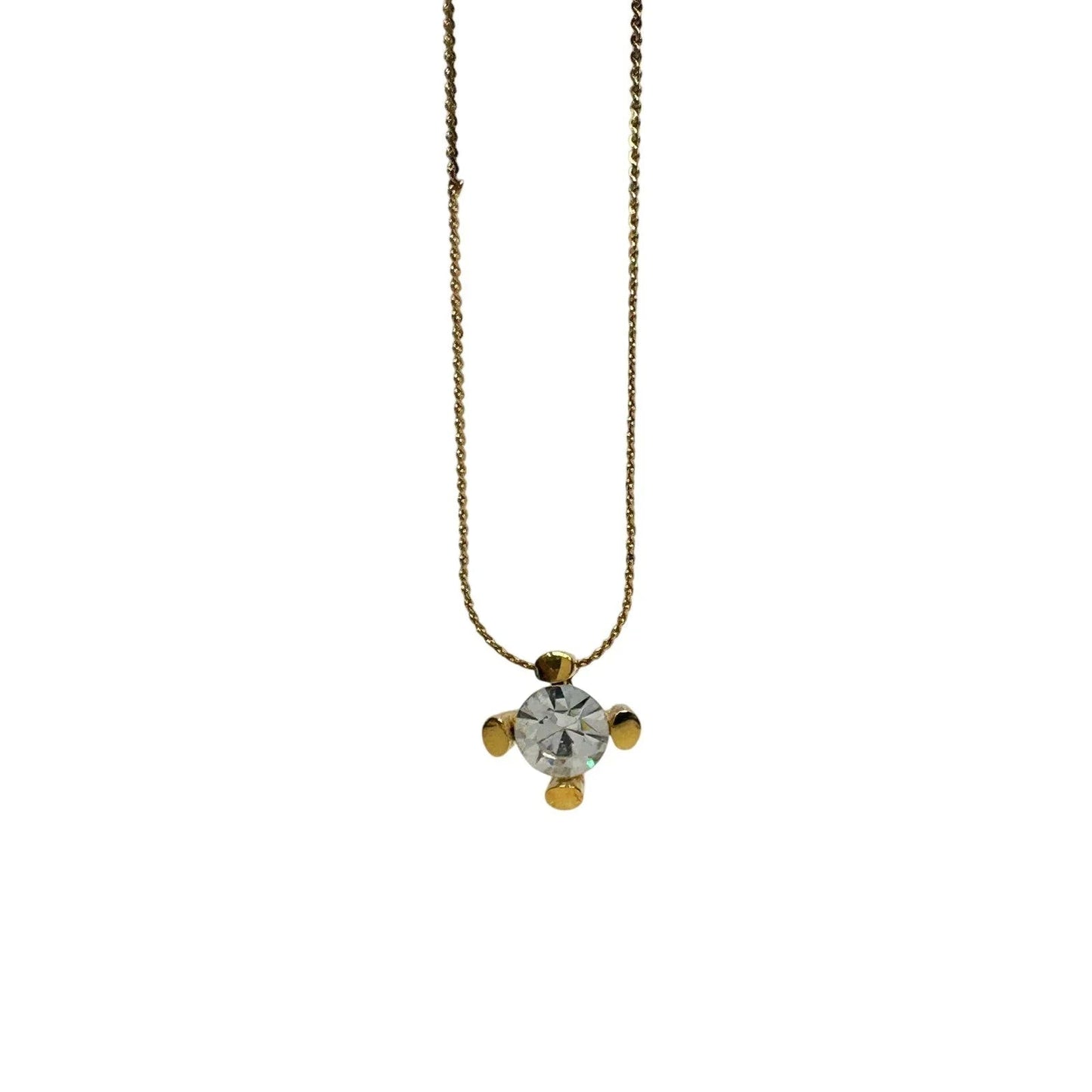 Givenchy Crystal/White Gemstone Solitaire Gold Plated Necklace (Vintage) - Givenchy - Necklace with Pendant - A+ Stuff