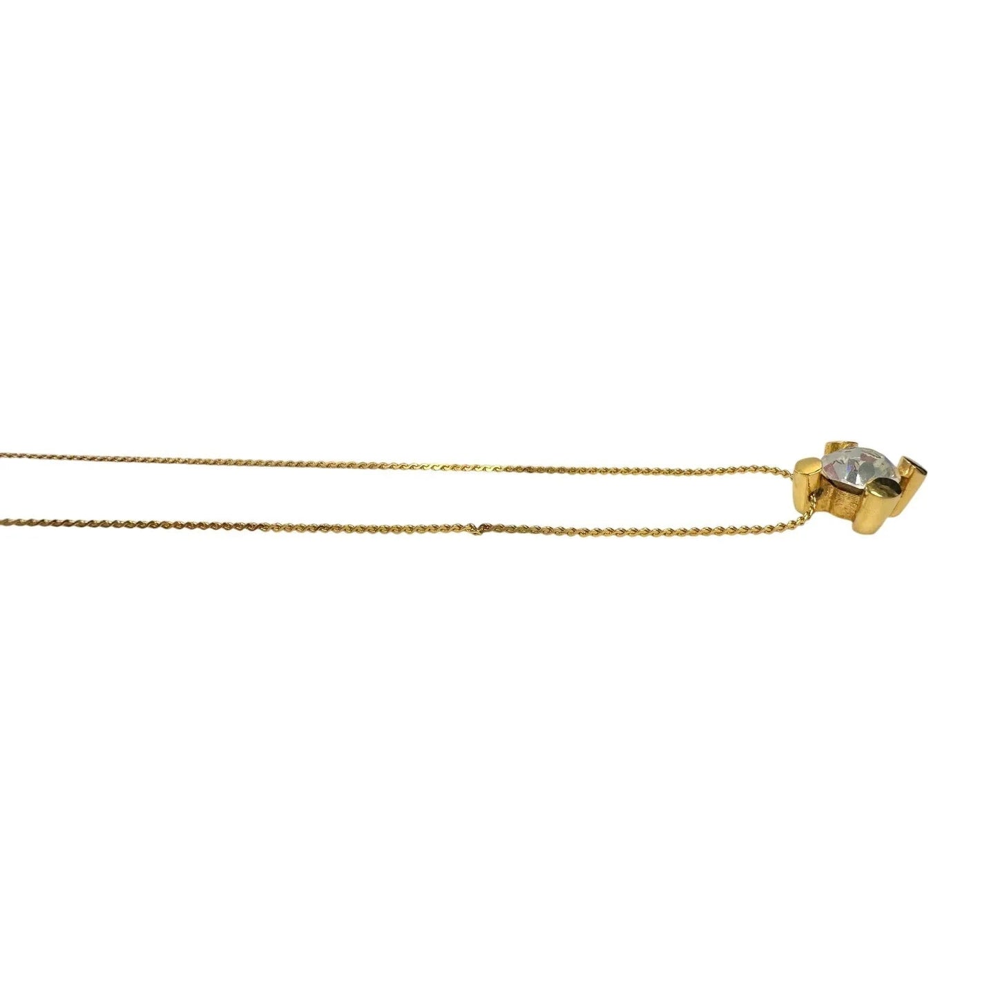 Givenchy Crystal/White Gemstone Solitaire Gold Plated Necklace (Vintage) - Givenchy - Necklace with Pendant - A+ Stuff