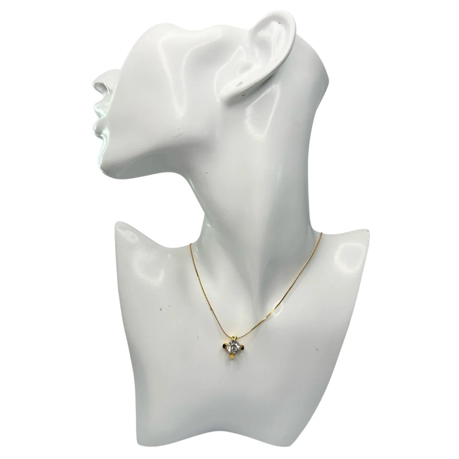 Givenchy Crystal/White Gemstone Solitaire Gold Plated Necklace (Vintage) - Givenchy - Necklace with Pendant - A+ Stuff