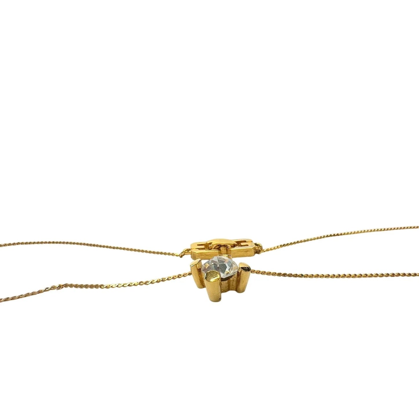 Givenchy Crystal/White Gemstone Solitaire Gold Plated Necklace (Vintage) - Givenchy - Necklace with Pendant - A+ Stuff