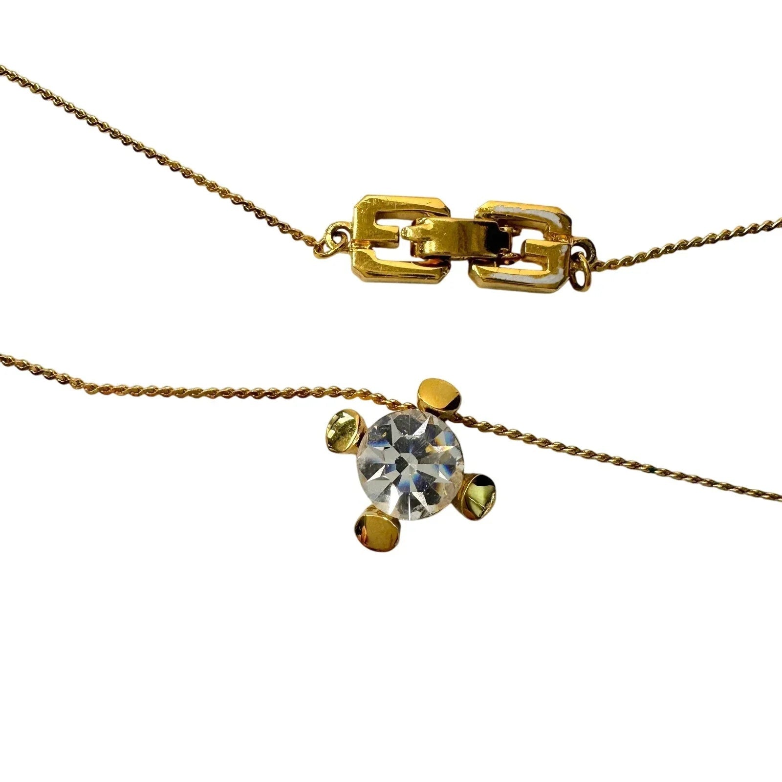 Givenchy Crystal/White Gemstone Solitaire Gold Plated Necklace (Vintage) - Givenchy - Necklace with Pendant - A+ Stuff
