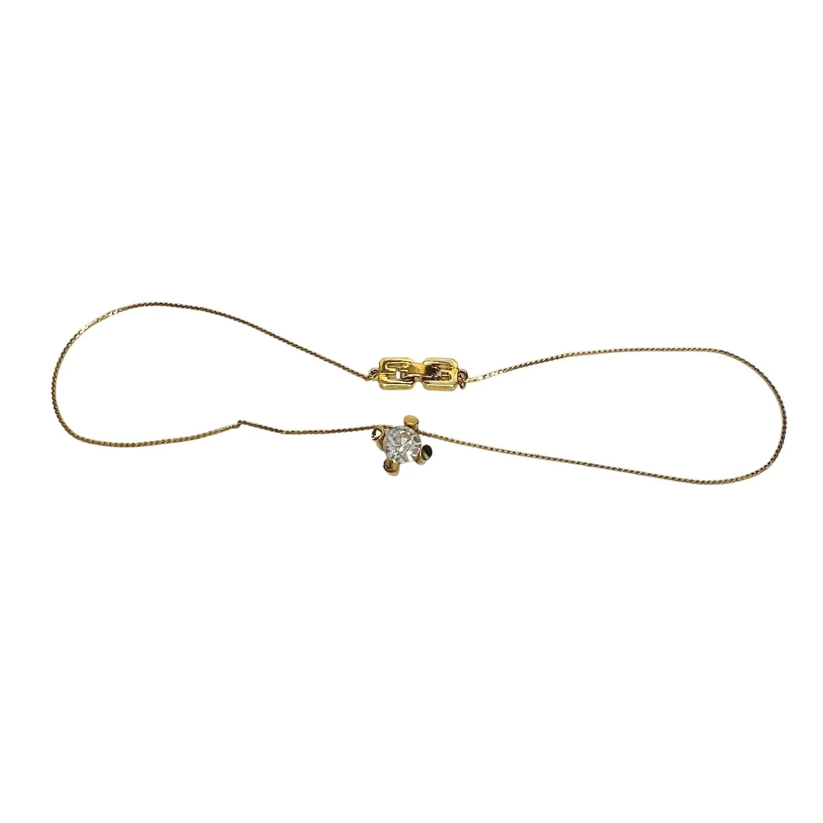 Givenchy Crystal/White Gemstone Solitaire Gold Plated Necklace (Vintage) - Givenchy - Necklace with Pendant - A+ Stuff