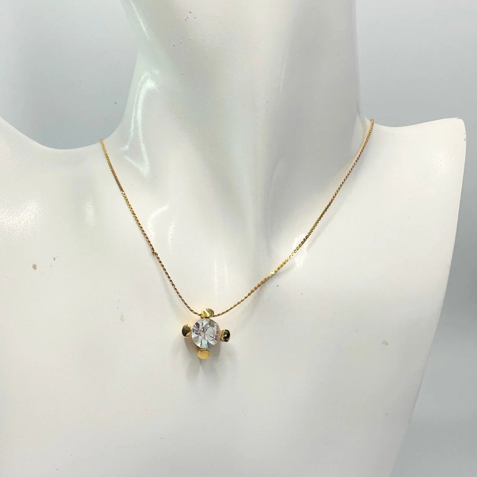 Givenchy Crystal/White Gemstone Solitaire Gold Plated Necklace (Vintage) - Givenchy - Necklace with Pendant - A+ Stuff
