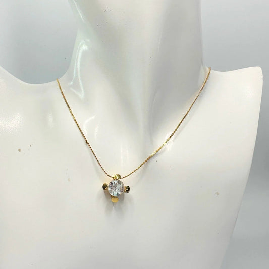 Givenchy Crystal/White Gemstone Solitaire Gold Plated Necklace (Vintage) - Givenchy - Necklace with Pendant - A+ Stuff