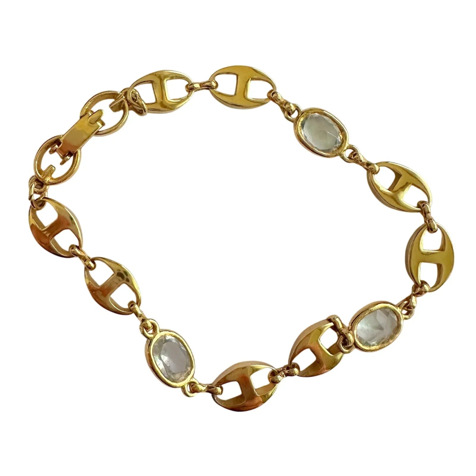 Givenchy Oval Mirrored Gs Gold Plate Bracelet with Clear Gemstones - Gucci - Bracelet - A+ Stuff