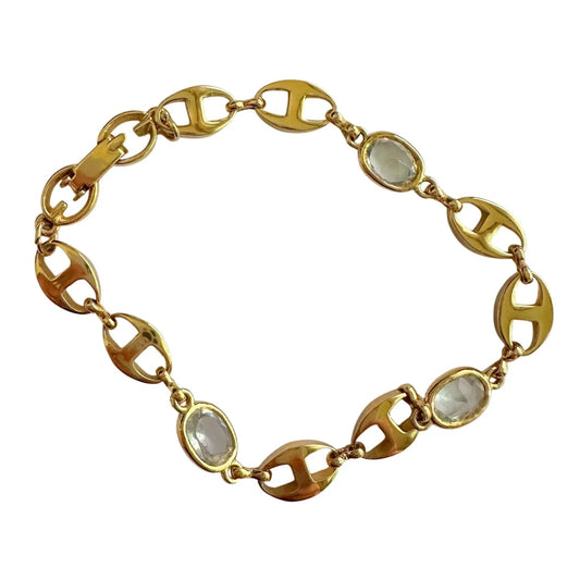 Givenchy Oval Mirrored Gs Gold Plate Bracelet with Clear Gemstones - Gucci - Bracelet - A+ Stuff