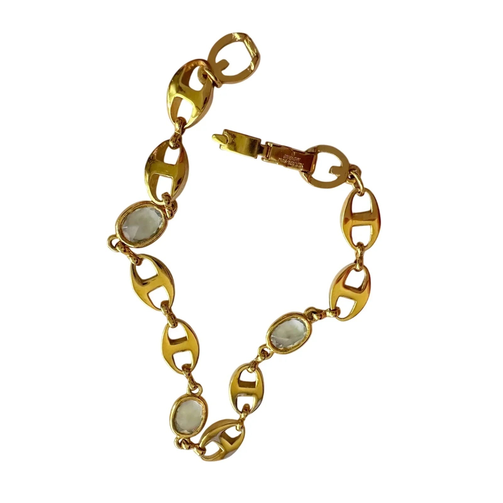 Givenchy Oval Mirrored Gs Gold Plate Bracelet with Clear Gemstones - Gucci - Bracelet - A+ Stuff