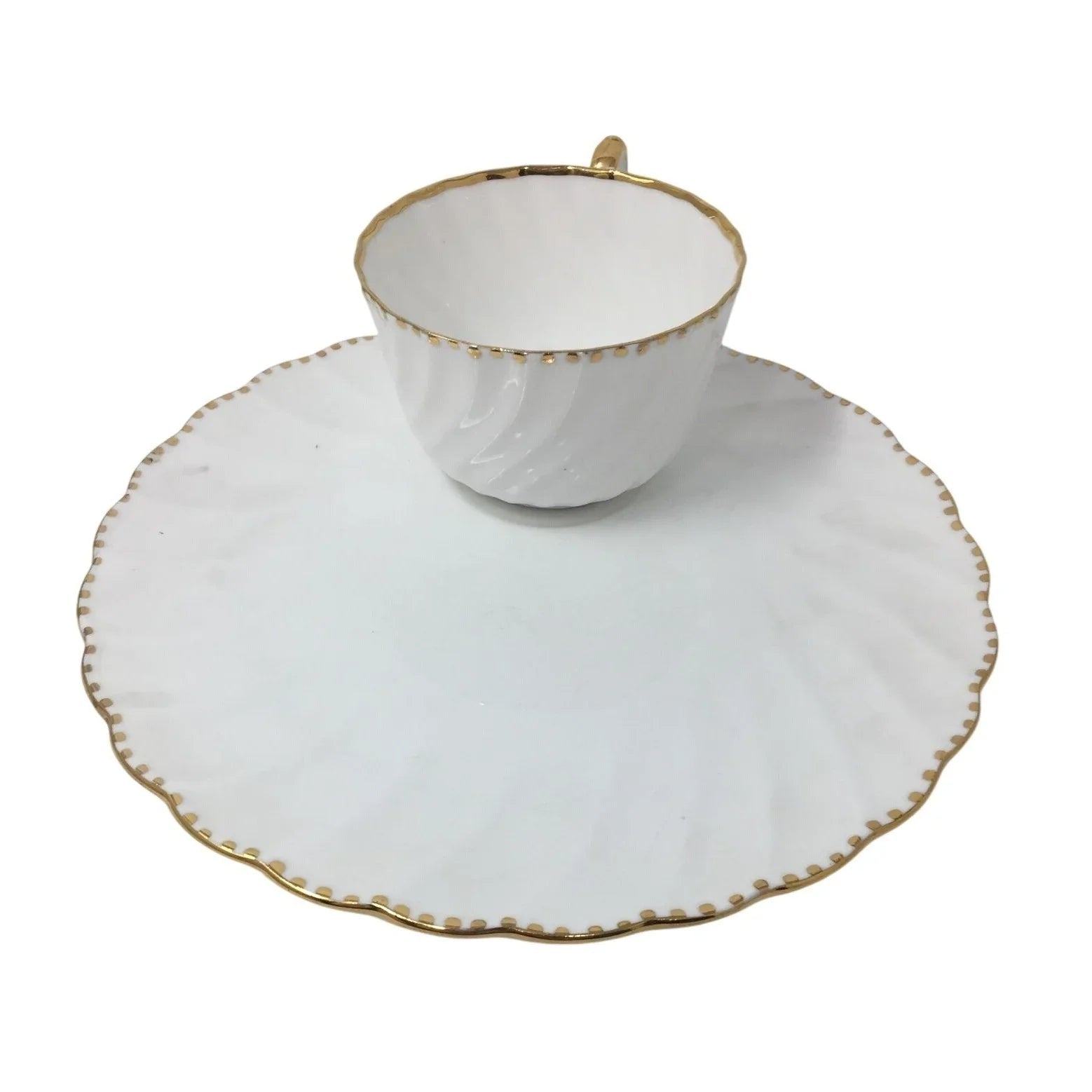 Gladstone Bone China Old Grecian Flute White/Gold Teacup & Saucer - A+ Stuff - Coffee & Tea Cups - A+ Stuff