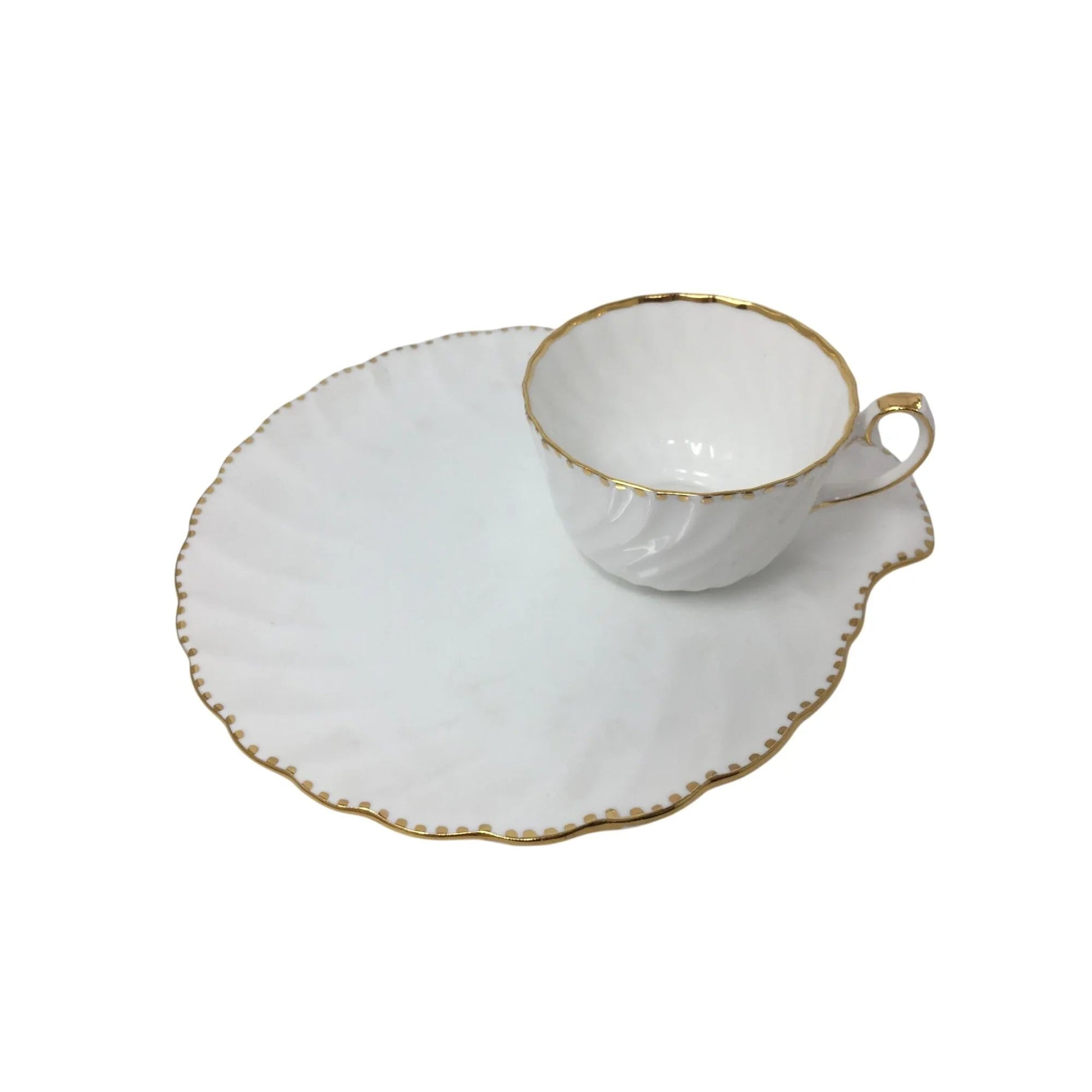 Gladstone Bone China Old Grecian Flute White/Gold Teacup & Saucer - A+ Stuff - Coffee & Tea Cups - A+ Stuff