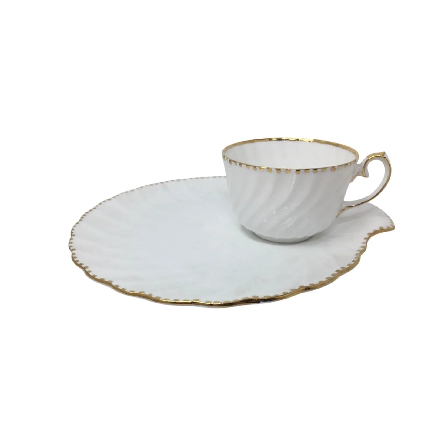 Gladstone Bone China Old Grecian Flute White/Gold Teacup & Saucer - A+ Stuff - Coffee & Tea Cups - A+ Stuff