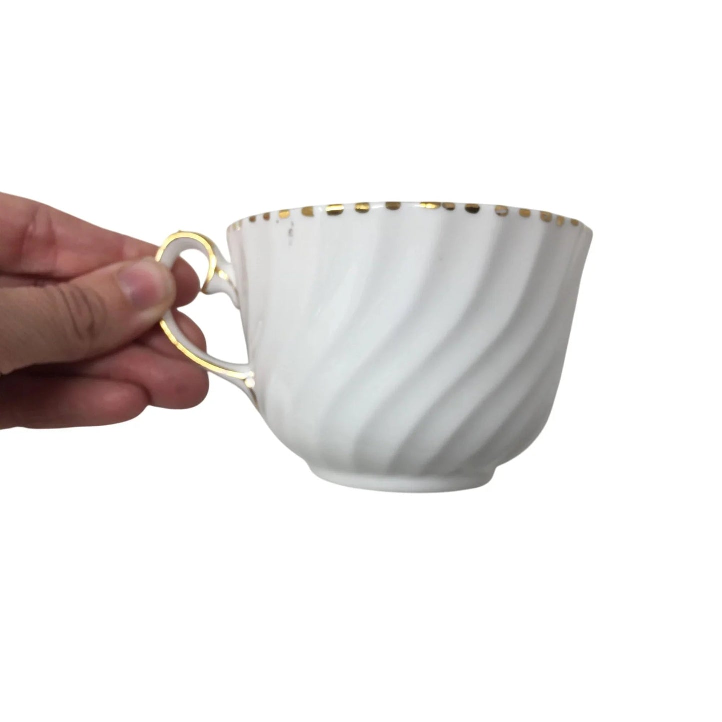 Gladstone Bone China Old Grecian Flute White/Gold Teacup & Saucer - A+ Stuff - Coffee & Tea Cups - A+ Stuff