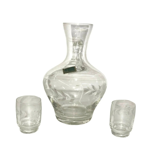 Glass Carafe LAUSITZER GERMANY with Pips - cups - Pretty Etched Pattern - Lausitzer Glas - Serving Pitchers & Carafes - A+ Stuff