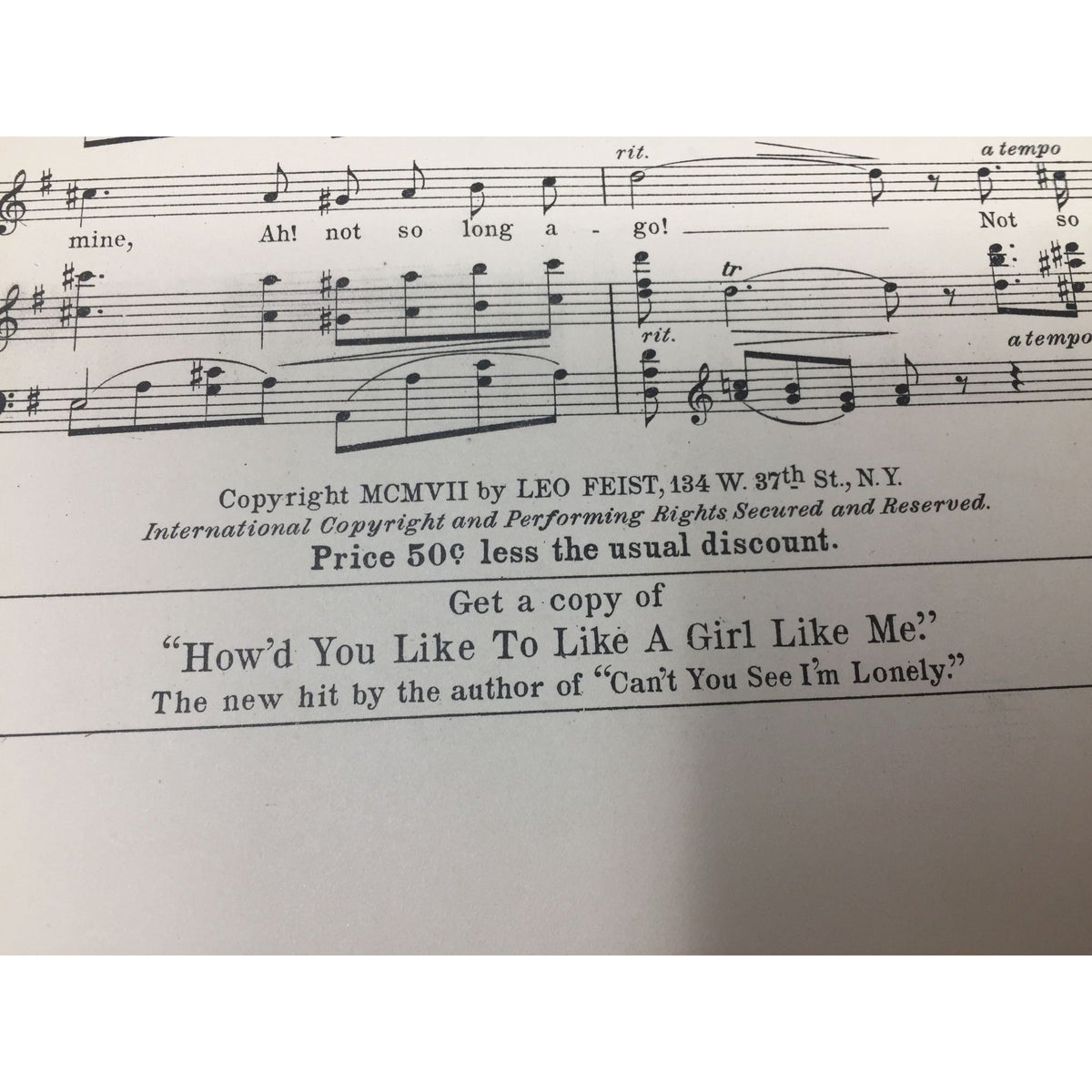 Vintage Sheet Music for the Song "'In Woodland Song" unbranded  A+ Stuff Sheet Music