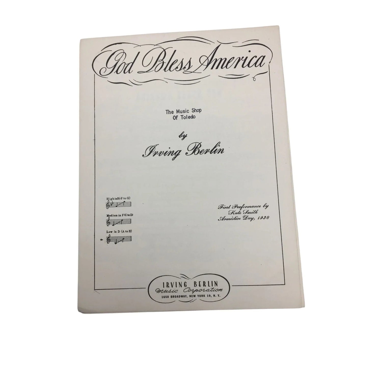''GOD BLESS AMERICA'' BY IRVING BERLIN - A+ Stuff - SHEET MUSIC - A+ Stuff