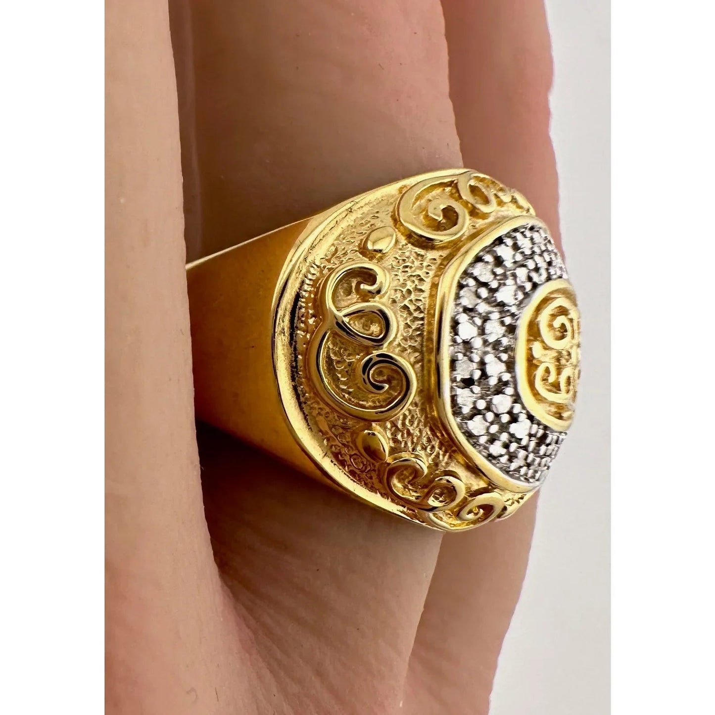Gold and Silver Statement Ring with Ancient Motif - Size 7.5 - Unbranded - Ring - A+ Stuff