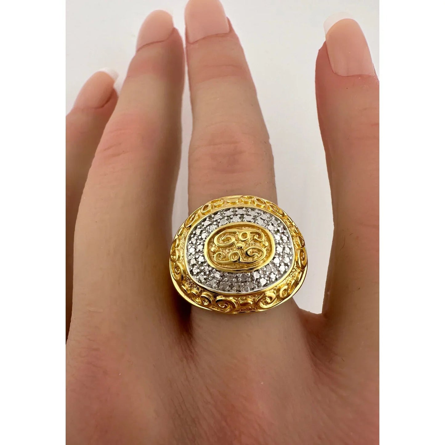 Gold and Silver Statement Ring with Ancient Motif - Size 7.5 - Unbranded - Ring - A+ Stuff