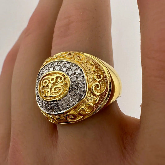 Gold and Silver Statement Ring with Ancient Motif - Size 7.5 - Unbranded - Ring - A+ Stuff