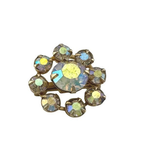 Gold Tone Flower Shaped Aurora Borealis Rhinestone Pin - Vintage Costume Jewelry