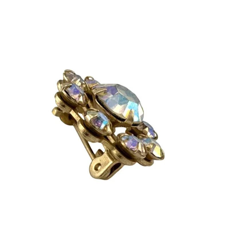 Gold Tone Flower Shaped Aurora Borealis Rhinestone Pin - Vintage Costume Jewelry - A+ Stuff - Costume Jewelry - A+ Stuff