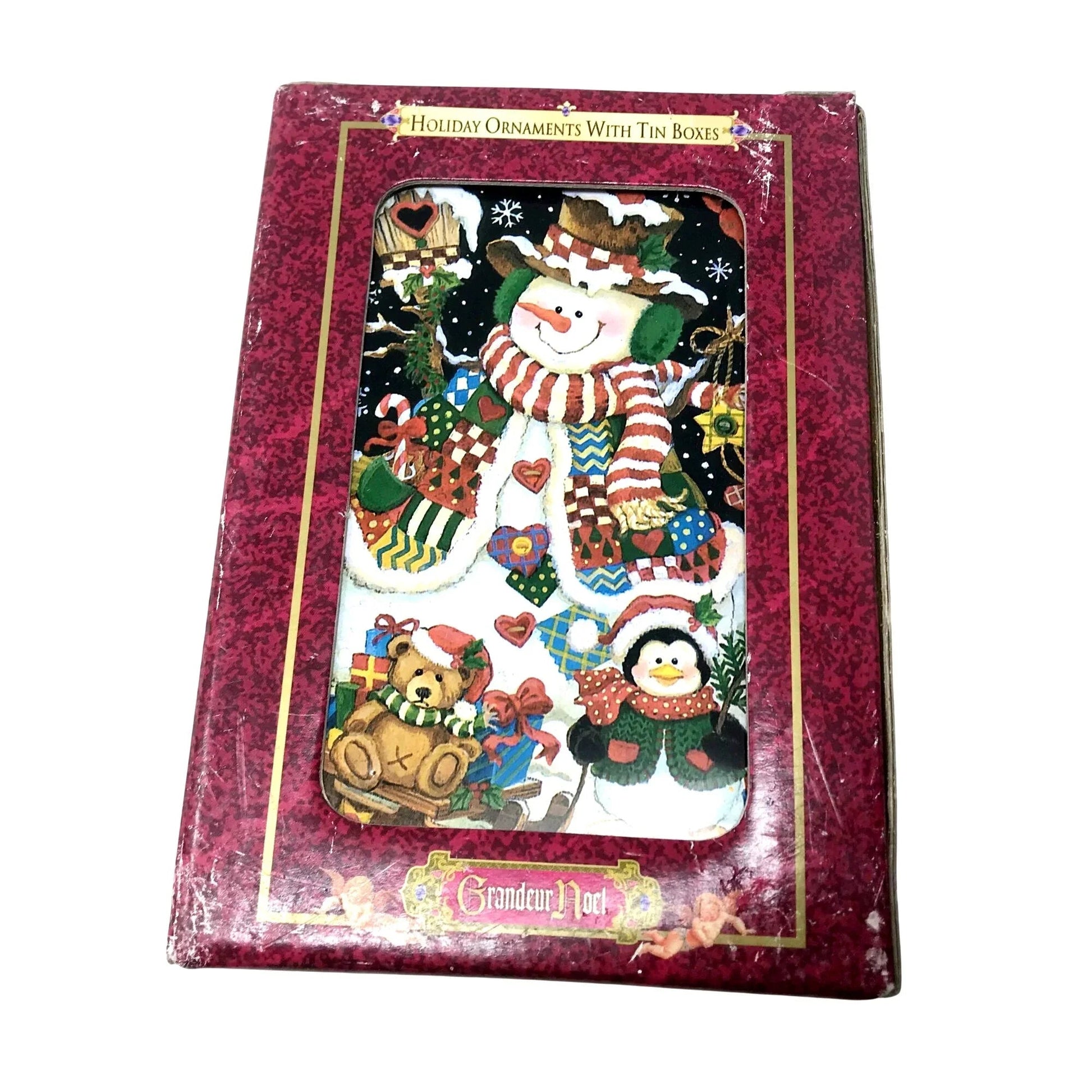 Grandeur Noel Snowman Christmas Tree Ornament w Decor Tin box - Grandeur Noel - Seasonal & Holiday Decorations - A+ Stuff