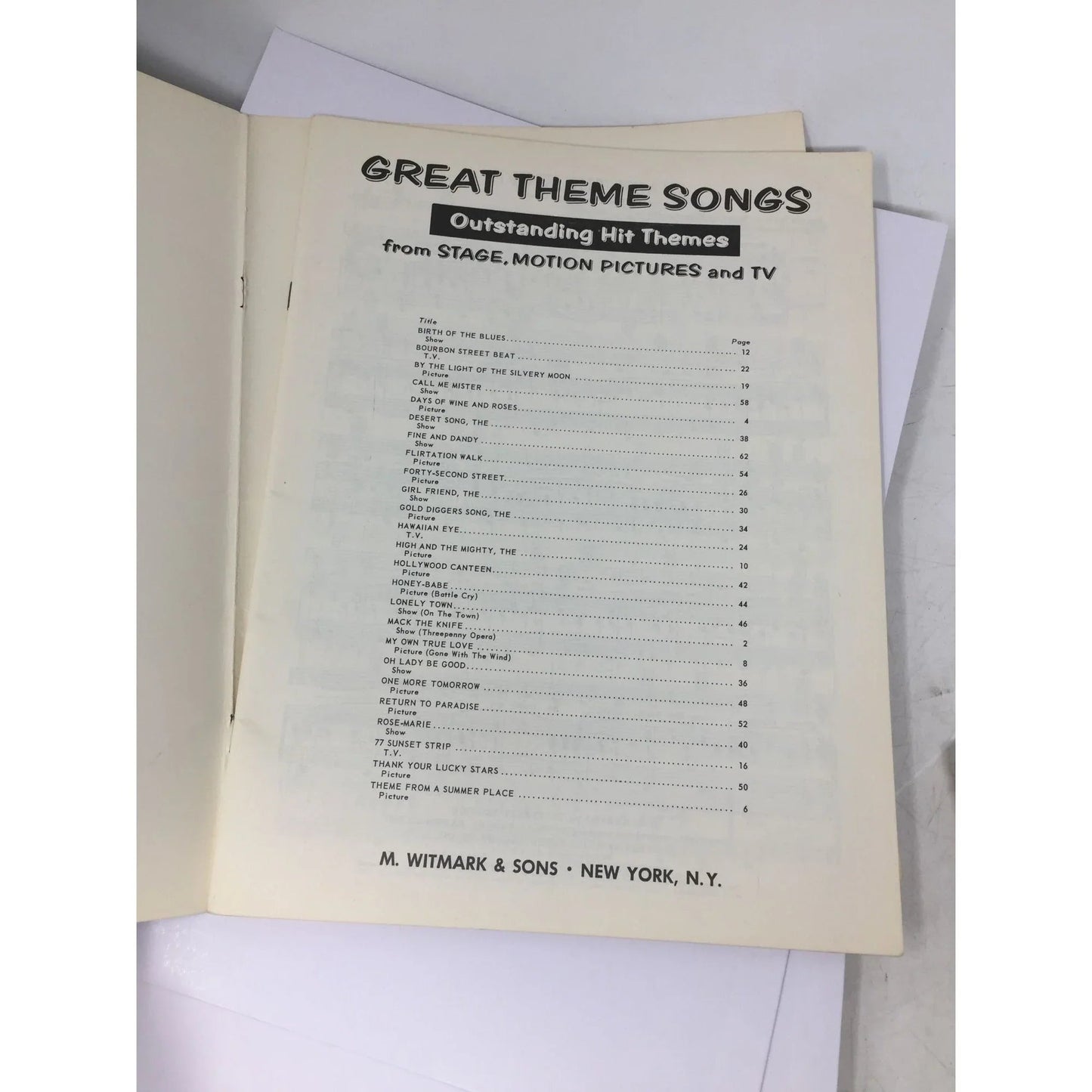 ''Great Theme Songs Outstanding Hit Themes From Stage, Motion Pictures and TV'' - A+ Stuff - SHEET MUSIC - A+ Stuff