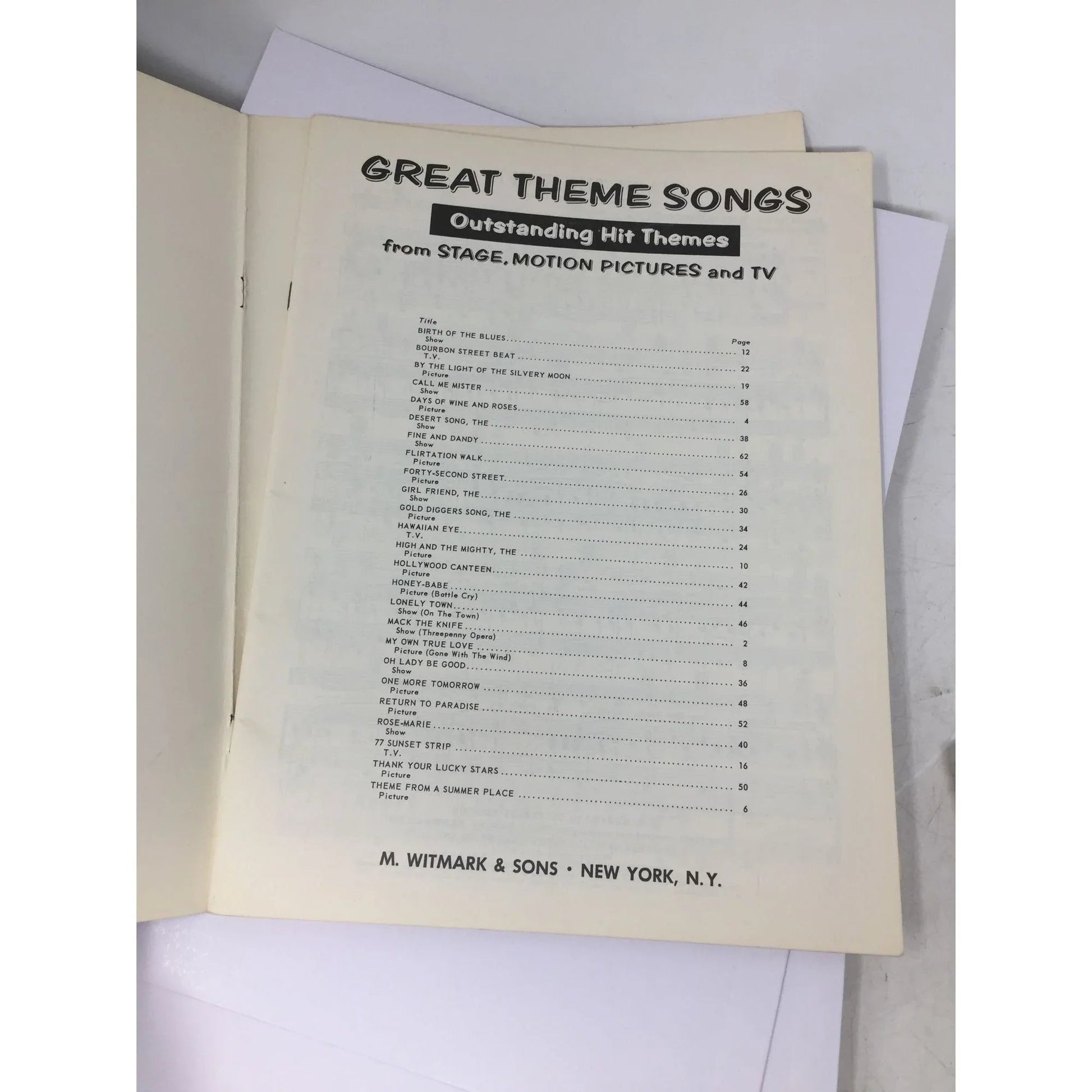 ''Great Theme Songs Outstanding Hit Themes From Stage, Motion Pictures and TV'' - A+ Stuff - SHEET MUSIC - A+ Stuff