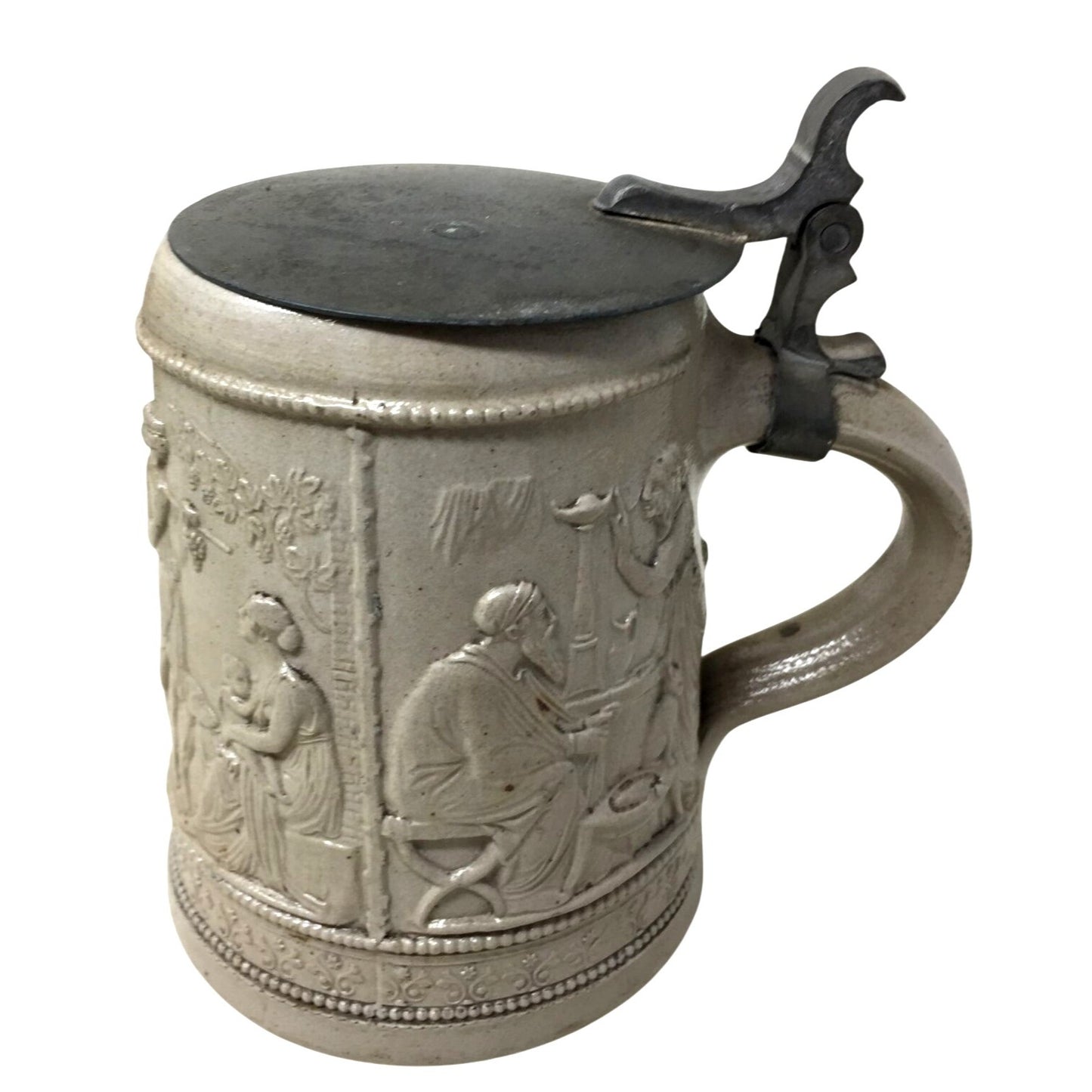 Antique .5 Liter Glazed German Pottery Beer Stein with Lid