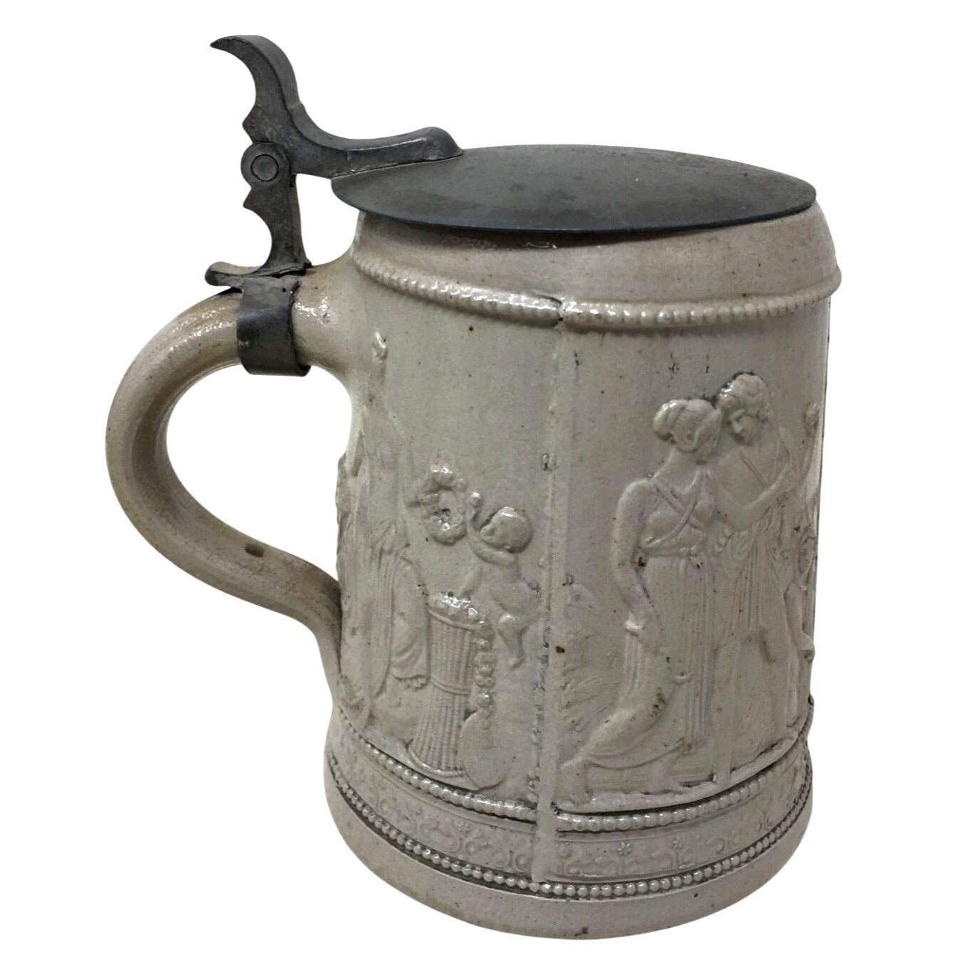 Antique .5 Liter Glazed German Pottery Beer Stein with Lid