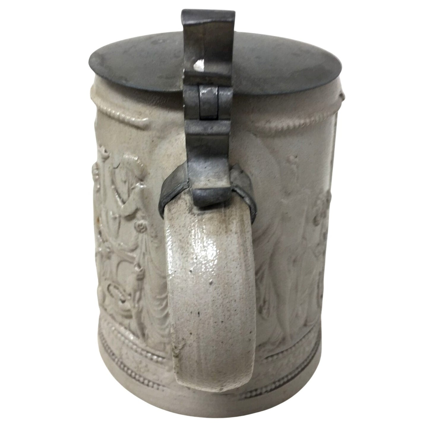 Antique .5 Liter Glazed German Pottery Beer Stein with Lid