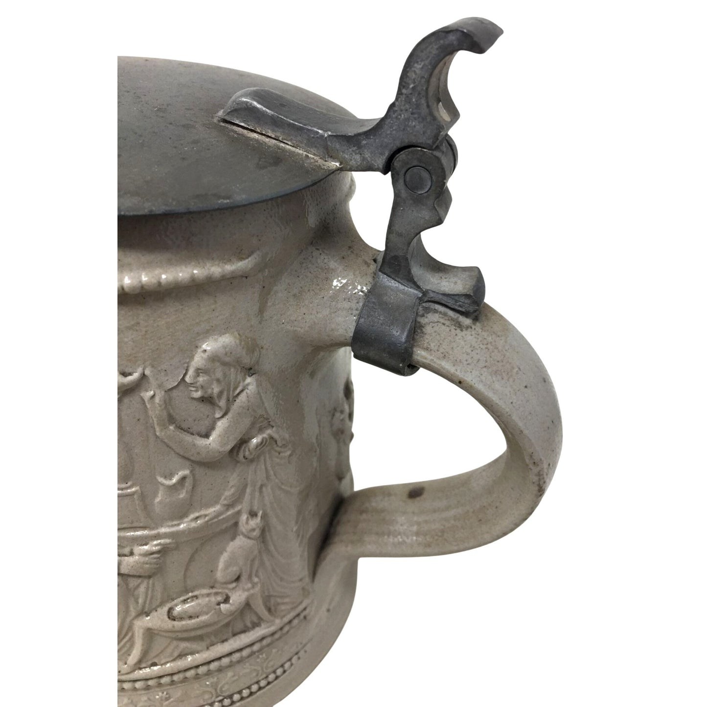 Antique .5 Liter Glazed German Pottery Beer Stein with Lid