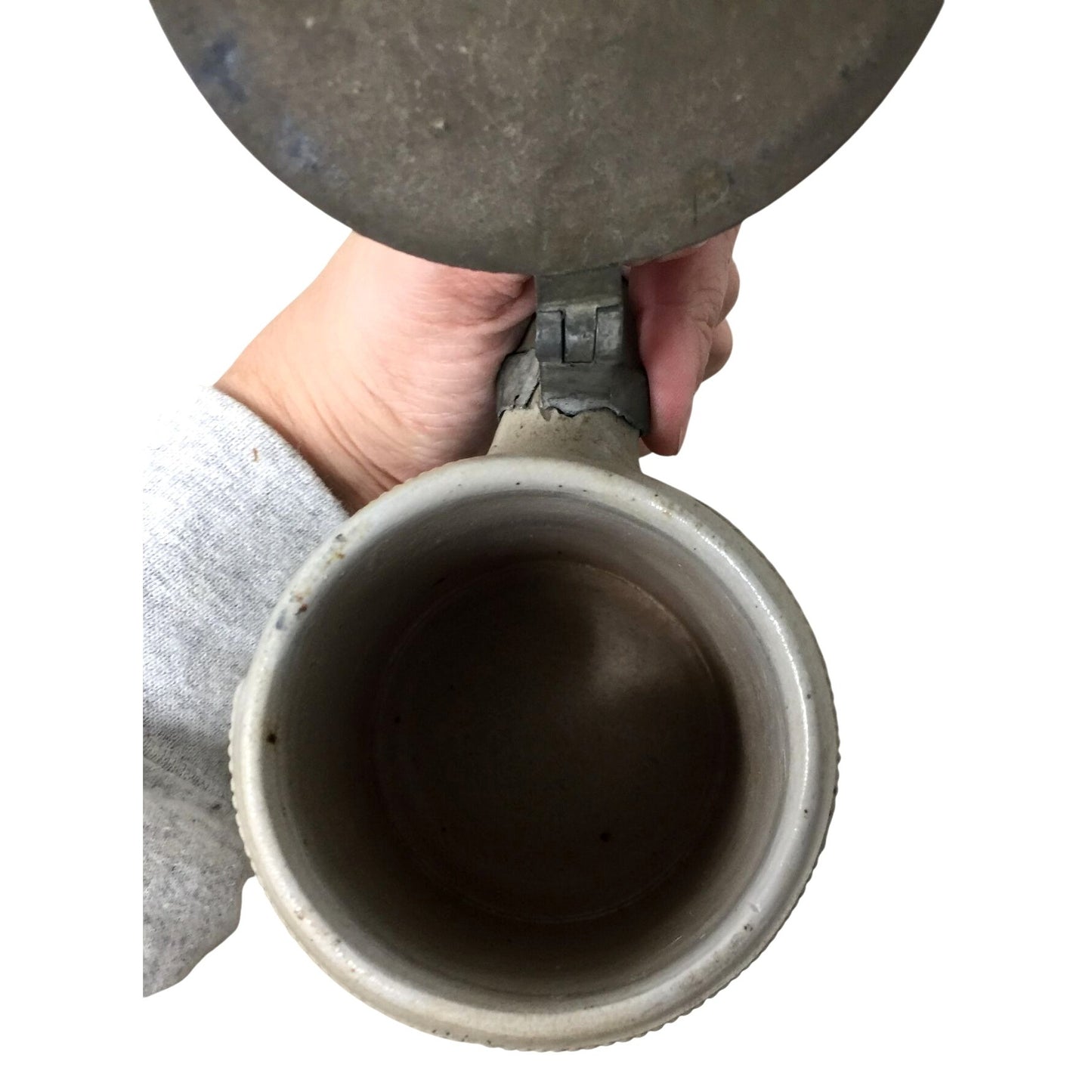 Antique .5 Liter Glazed German Pottery Beer Stein with Lid