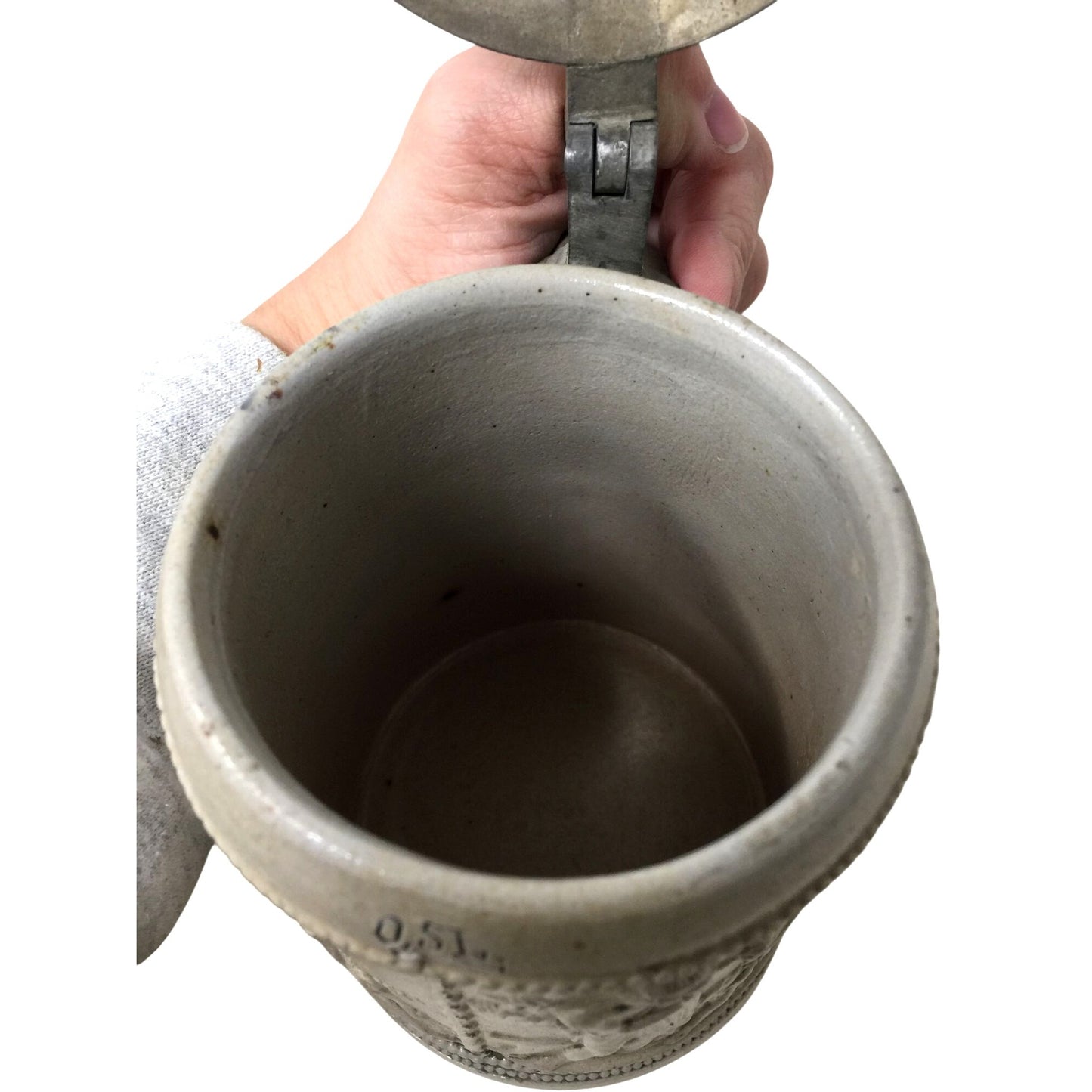 Antique .5 Liter Glazed German Pottery Beer Stein with Lid