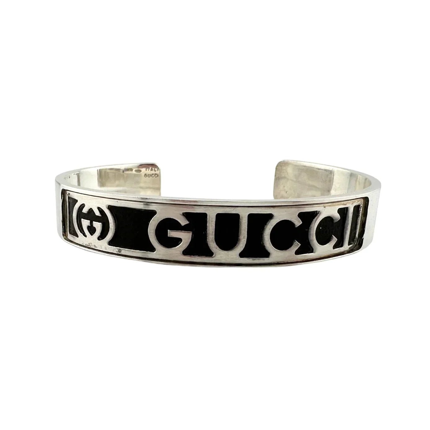 Gucci Black Leather GG Logo Sterling Silver Bangle Bracelet - Vintage! - Gucci - Bracelet - A+ Stuff