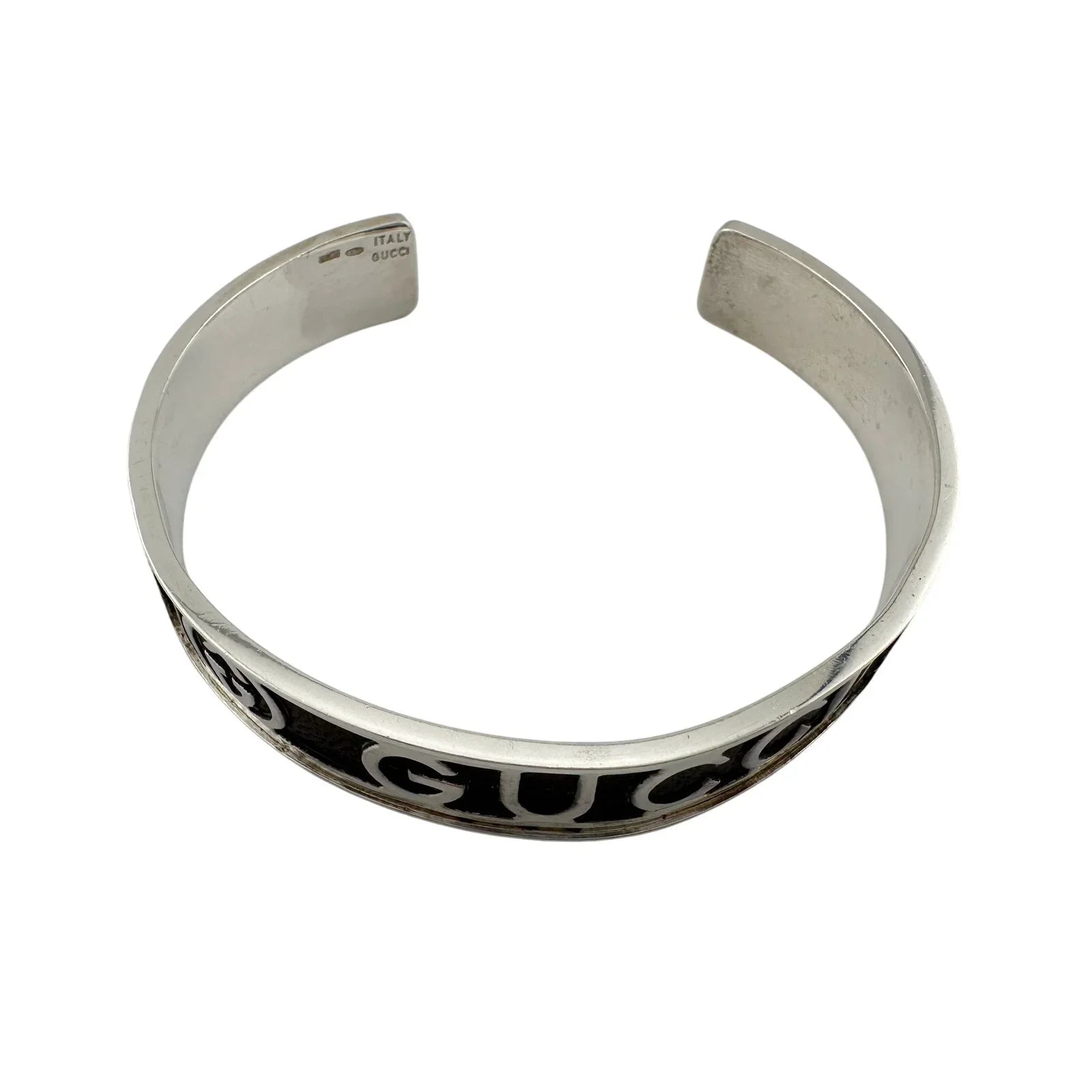 Gucci Black Leather GG Logo Sterling Silver Bangle Bracelet - Vintage! - Gucci - Bracelet - A+ Stuff