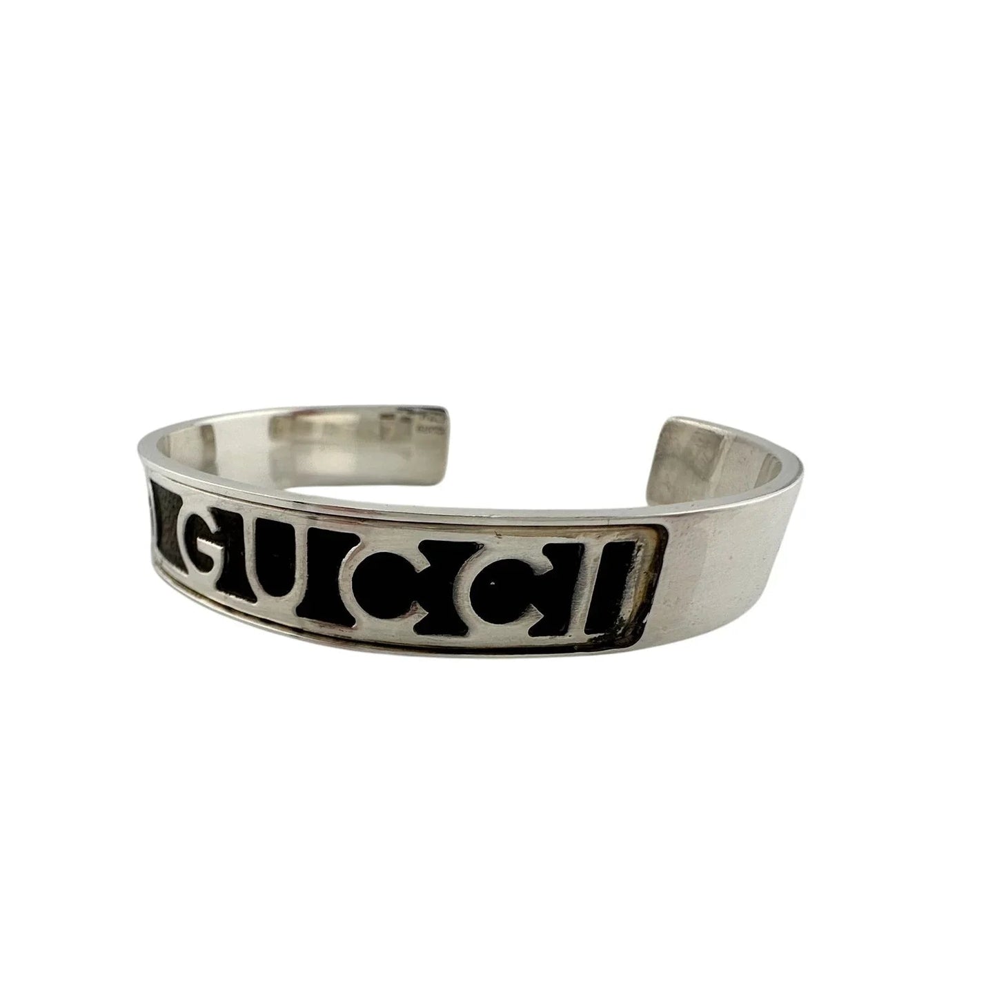 Gucci Black Leather GG Logo Sterling Silver Bangle Bracelet - Vintage! - Gucci - Bracelet - A+ Stuff